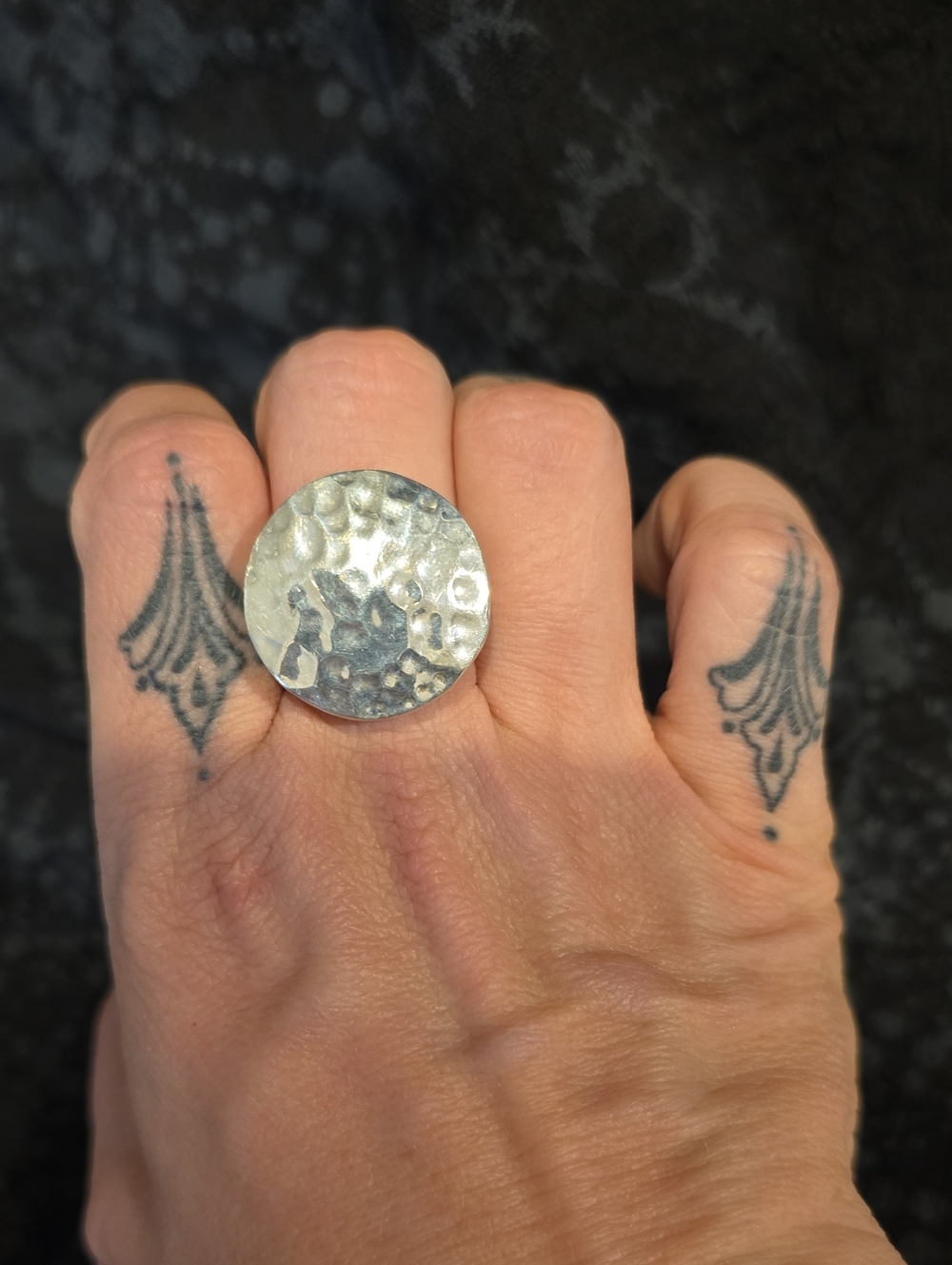 Hammered Round Silver Statement Ring - Size 8